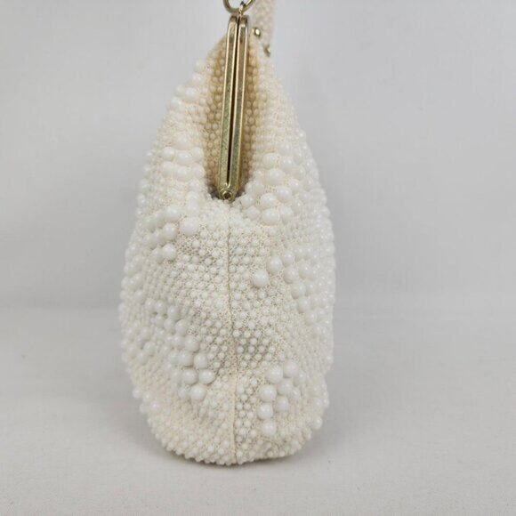 Vintage Hong Kong White Beaded Kiss Close Purse - Picture 2 of 6